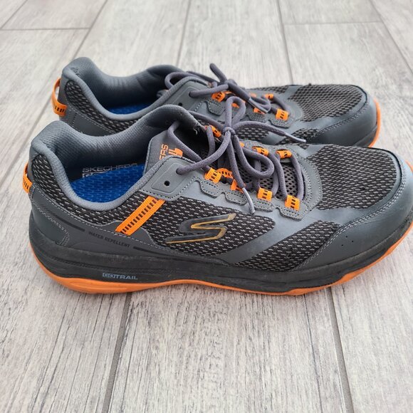 Skechers Men’s GoTrail Water-Repellent Trail Sneakers Gray/Orange Size 10.5 - Picture 5 of 13